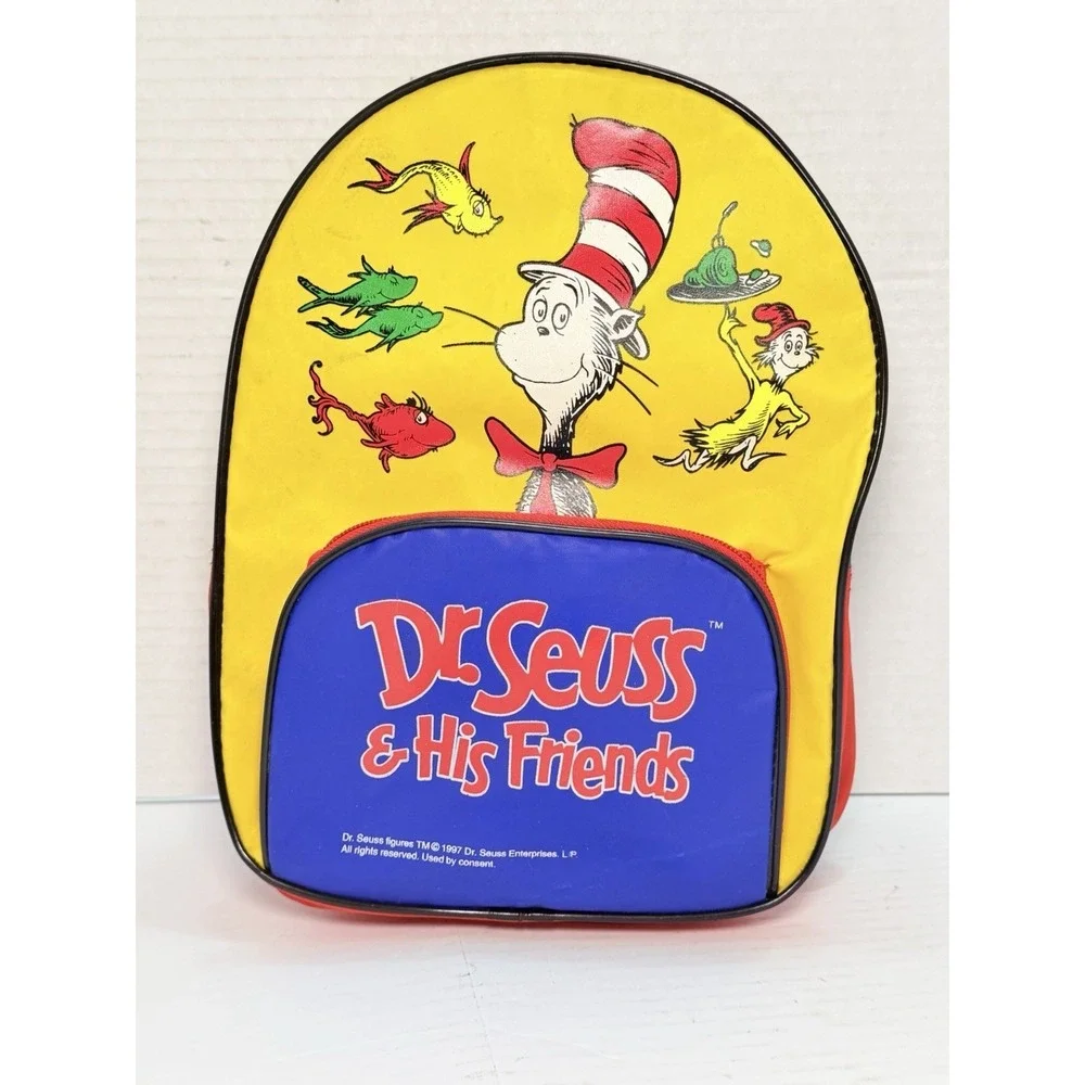 Vintage 1997 Dr Seuss & His Friends Kids Backpack Cat In The Hat Book Bag